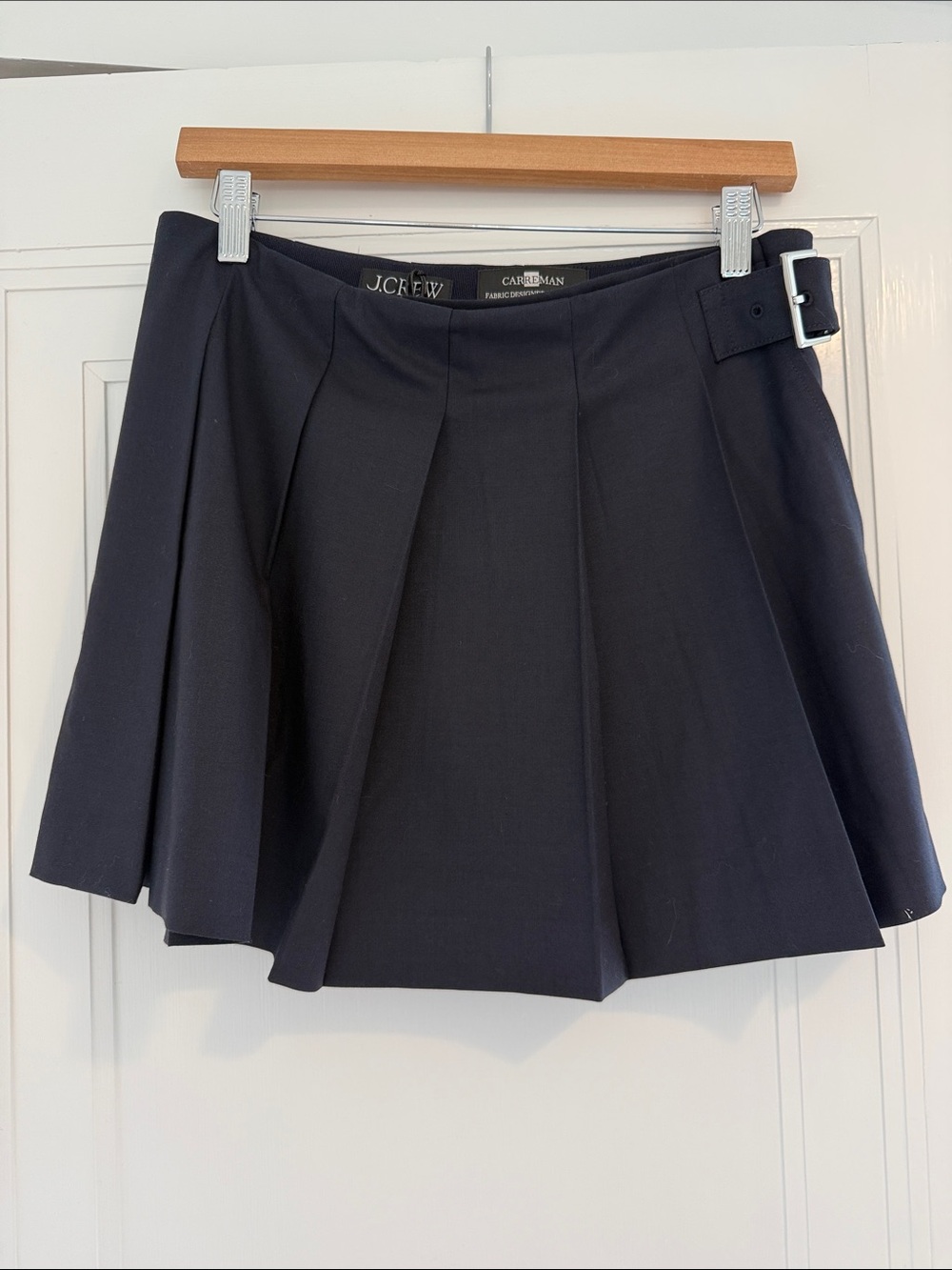 J. Crew Navy Pleated Skater Skirt with Side Buckle NWT!
